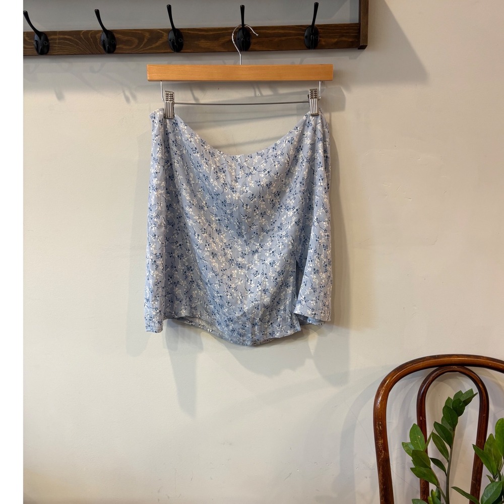 Reformation Blue Floral Mini Skirt with Side Slit NWT